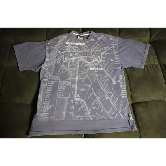 Vintage Rocawear T-Shirt Men XL Blue All Over NYC Map Underground Graphic Cotton - Picture 1 of 8